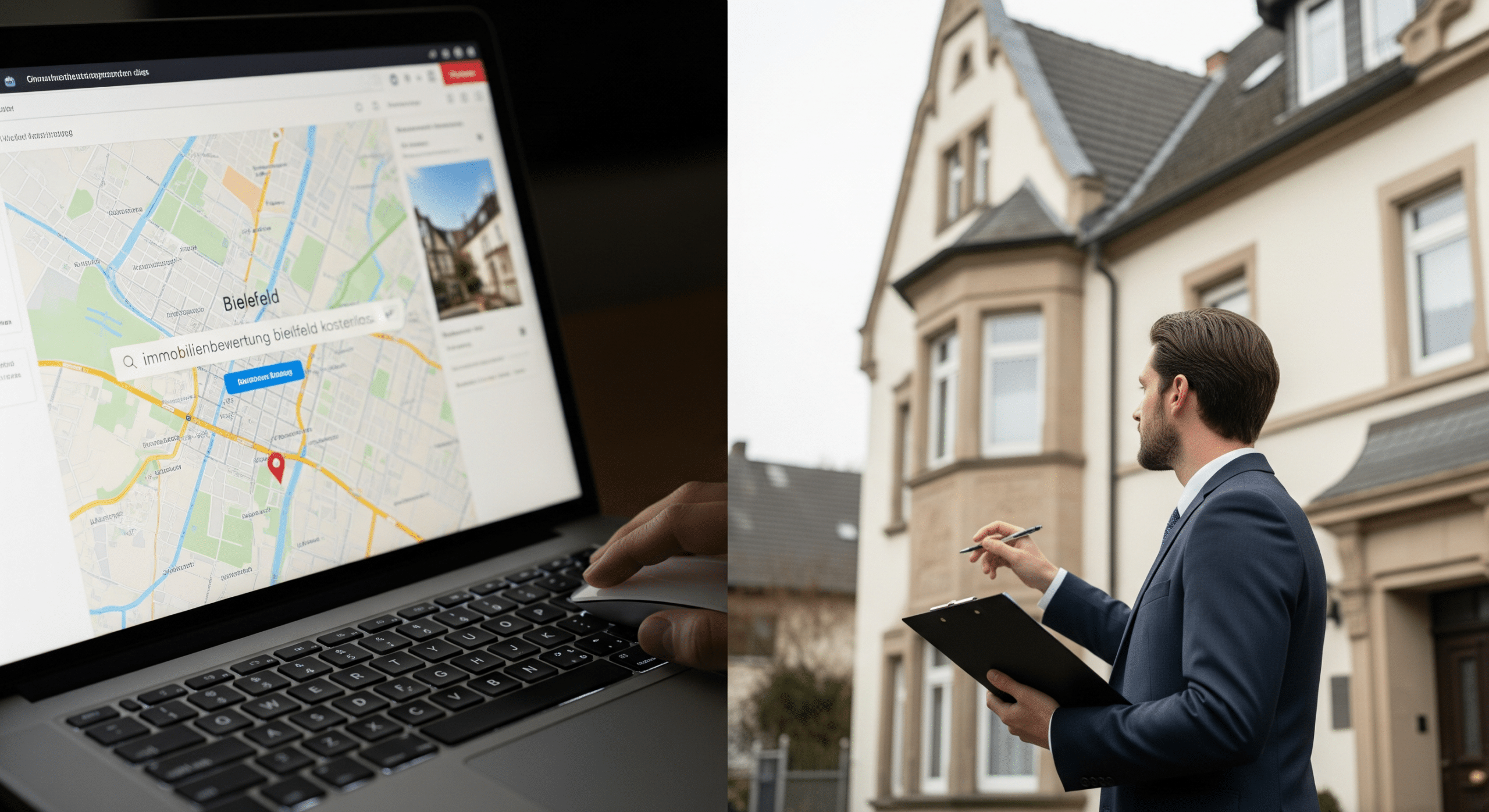 Vergleich zwischen Online-Immobilienbewertung und Gutachter vor Ort