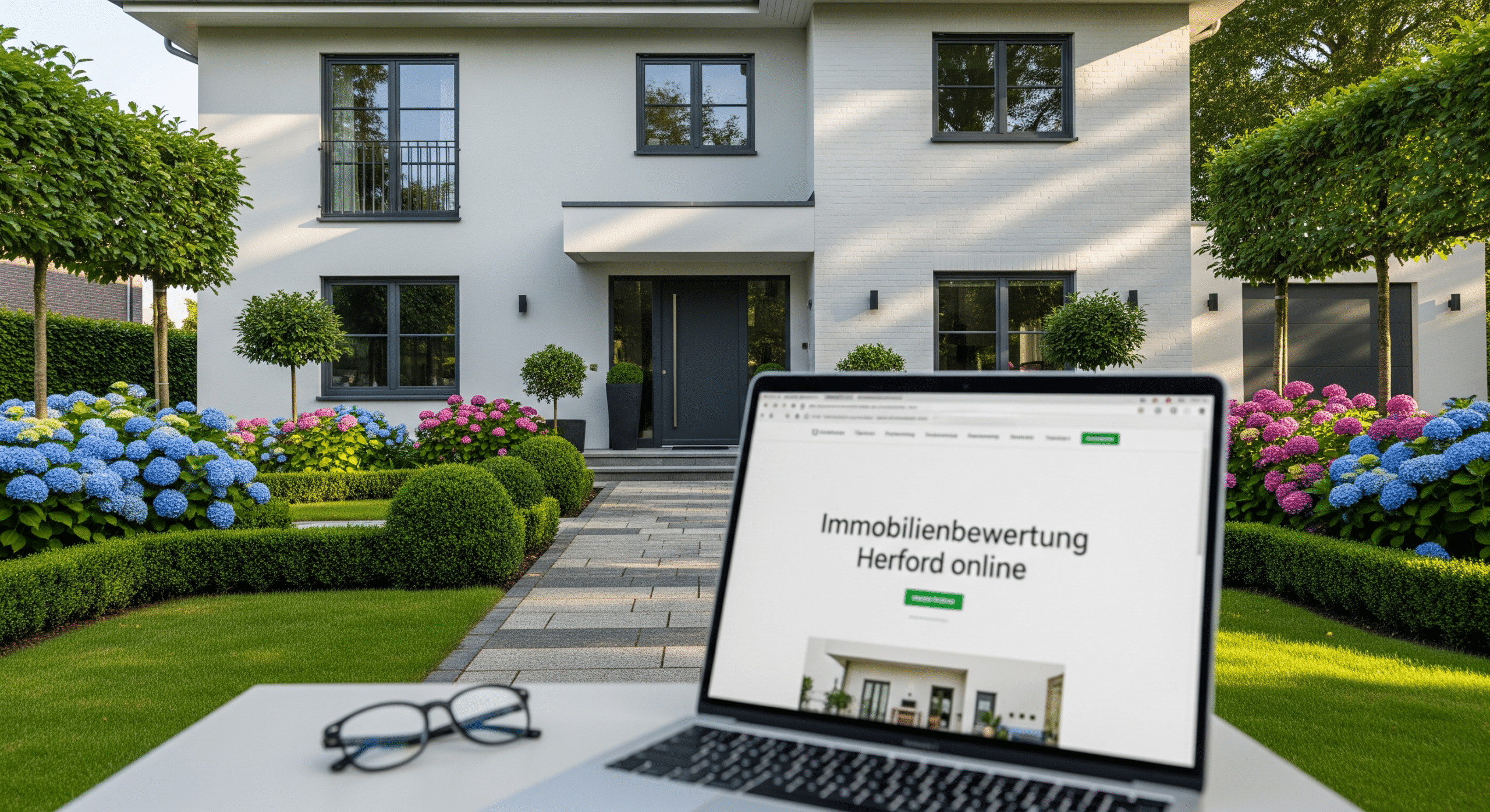 Modernisiertes Einfamilienhaus mit gepflegtem Garten und frisch gestrichener Fassade
