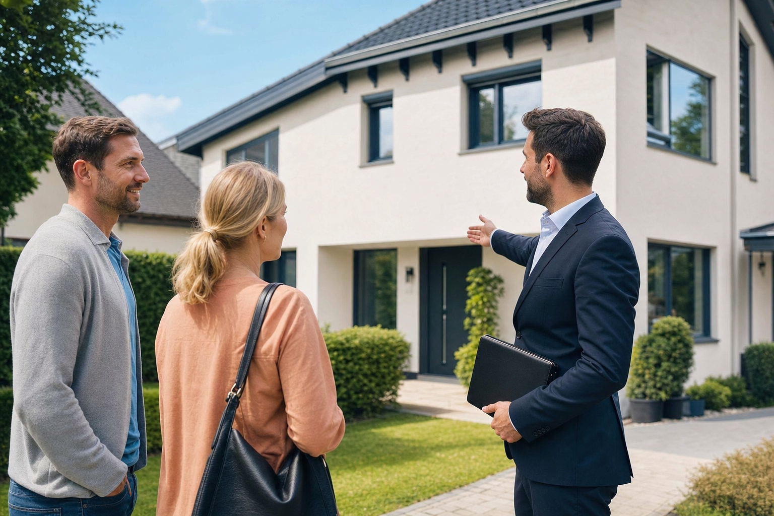 Interessenten besichtigen ein Einfamilienhaus mit Makler in Minden
